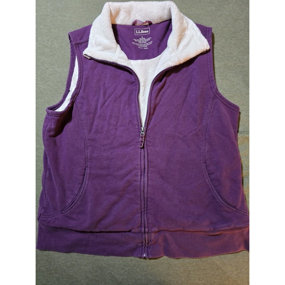 L.L. Bean Fur Lined Knit Vest Purple With Soft Fury White Lining. Size Large